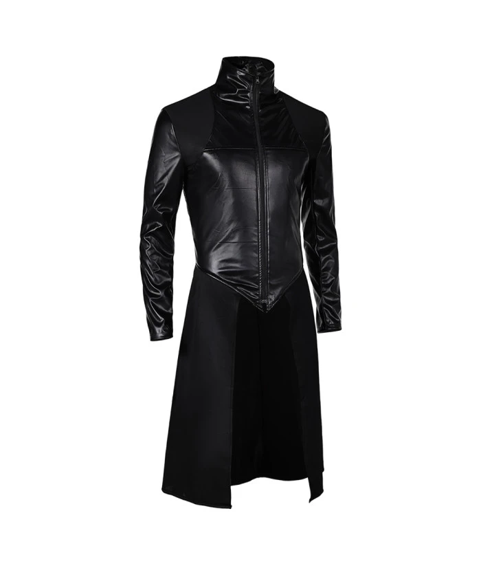 Men Black Leather Gothic Top Overcoat Halloween Costume 5 Men Black Leather Gothic Top Overcoat Halloween Costume - Image 3