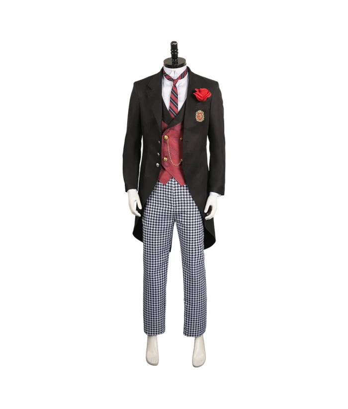 Men Red Vest School Uniform Royal Suit Halloween Costume 3 Men Red Vest School Uniform Royal Suit Halloween Costume
