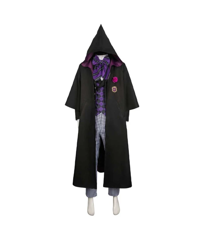 Men Purple School Uniform Wizard Pupil Halloween Costume 3 Men Purple School Uniform Wizard Pupil Halloween Costume