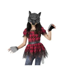 Grey Wolf Mask Gloves Tail Set Masquerade Party Hallowee Costume