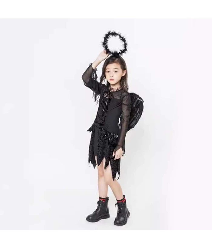 Kids Children Black Angel Outfit Halloween Costume 4 Kids Children Black Angel Outfit Halloween Costume - Image 2