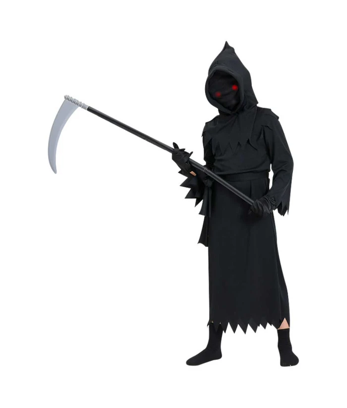 Kids Children Black Robe Hooded Grim Reaper Fullset Halloween Costume 3 Kids Children Black Robe Hooded Grim Reaper Fullset Halloween Costume