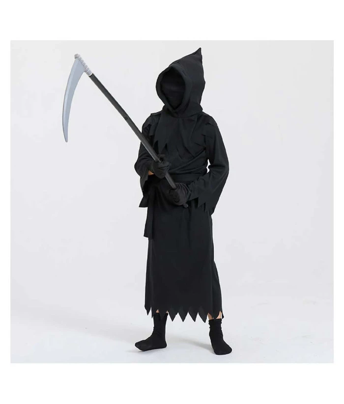 Kids Children Black Robe Hooded Grim Reaper Fullset Halloween Costume 6 Kids Children Black Robe Hooded Grim Reaper Fullset Halloween Costume - Image 4