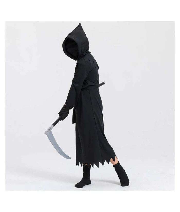 Kids Children Black Robe Hooded Grim Reaper Fullset Halloween Costume 7 Kids Children Black Robe Hooded Grim Reaper Fullset Halloween Costume - Image 5
