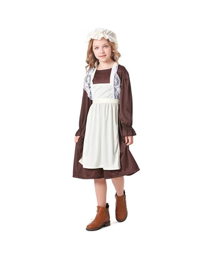 Colonial Pilgrim Maid Dress Kids Halloween Costume 6 Colonial Pilgrim Maid Dress Kids Halloween Costume - Image 4