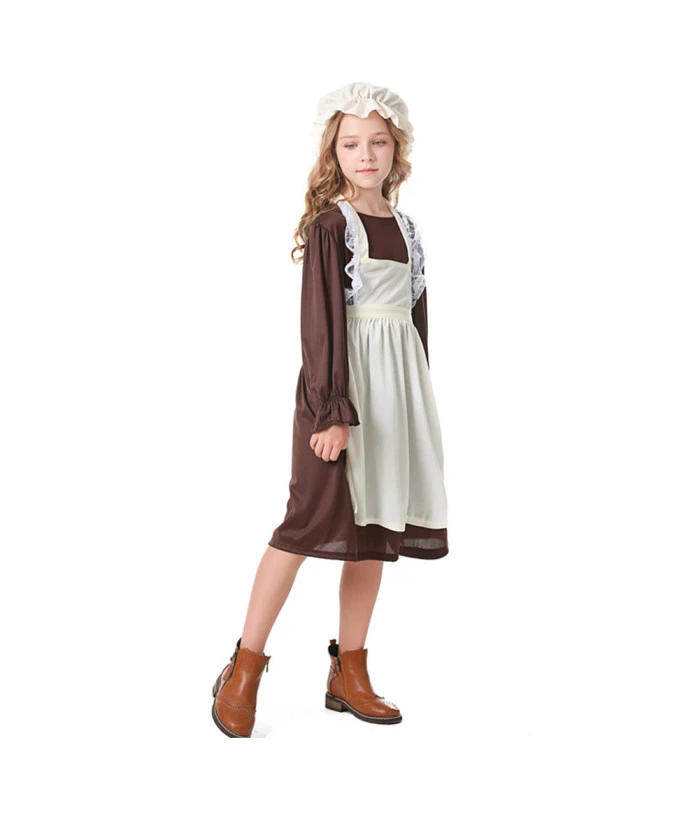 Colonial Pilgrim Maid Dress Kids Halloween Costume 4 Colonial Pilgrim Maid Dress Kids Halloween Costume - Image 2