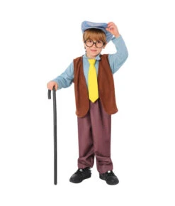 Kids Children Brown Suit Outfit Grandpa Halloween Stage Costume