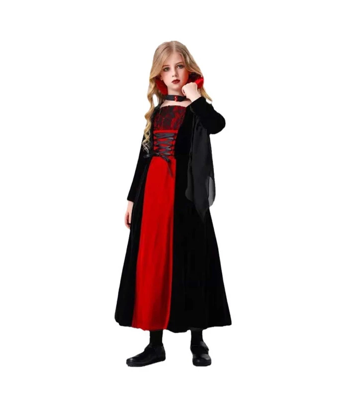 Vampire Lady Dark Red Dress Kids Halloween Costuem 8 Vampire Lady Dark Red Dress Kids Halloween Costuem - Image 6