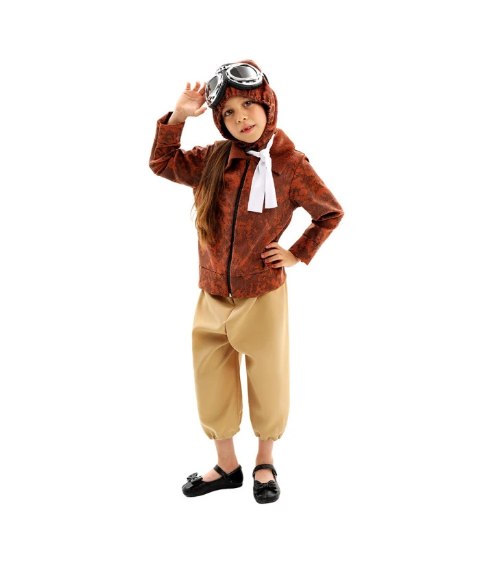 Amelia Earhart Pliot Flight Suit Kids Halloween Costume 4 Amelia Earhart Pliot Flight Suit Kids Halloween Costume - Image 2