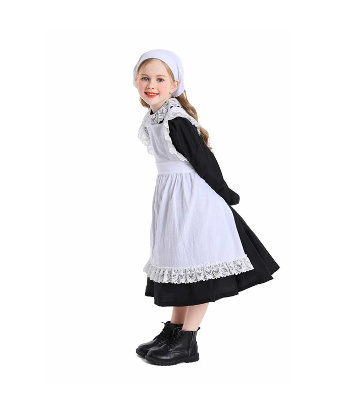 Colonia Pilgrim Maid Dress Toddler Kids Halloween Costume 4 Colonia Pilgrim Maid Dress Toddler Kids Halloween Costume - Image 2