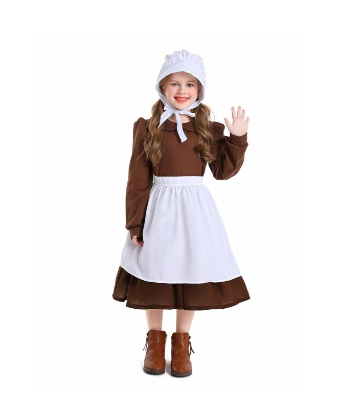 Colonia Pilgrim Maid Dress Toddler Kids Halloween Costume 7 Colonia Pilgrim Maid Dress Toddler Kids Halloween Costume - Image 5