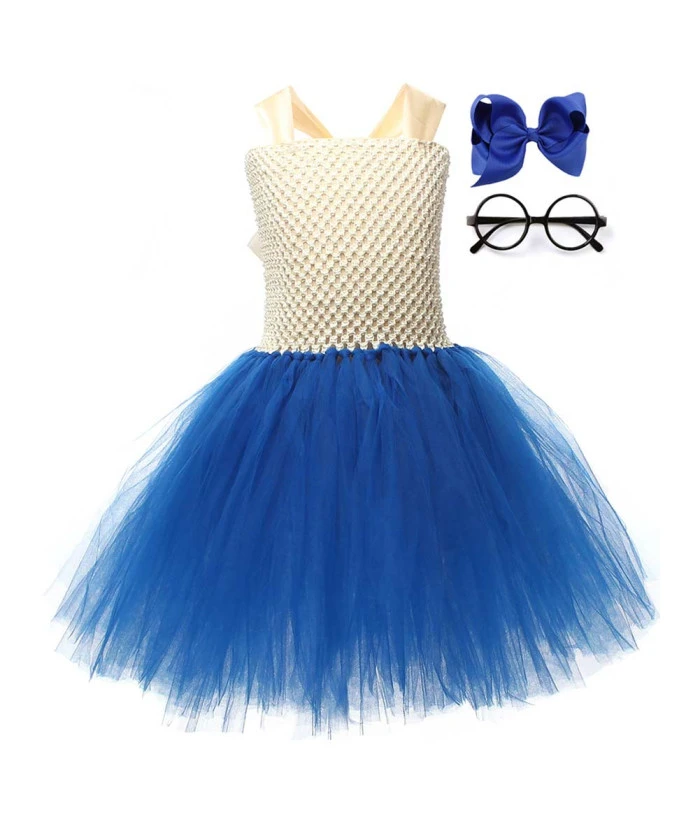 Girl Blue Mesh Tutu Skirt 3Pcs Set Kids Halloween Costume 3 Girl Blue Mesh Tutu Skirt 3Pcs Set Kids Halloween Costume