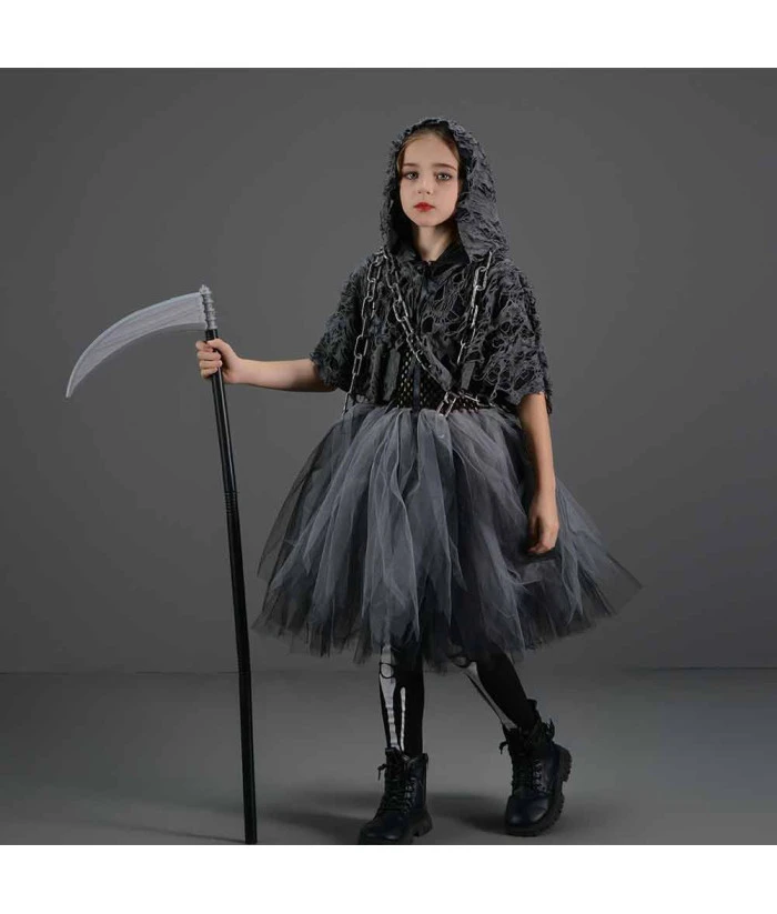 Grim Reaper Black Tutu Skirt Girl Halloween Costume 3 Grim Reaper Black Tutu Skirt Girl Halloween Costume