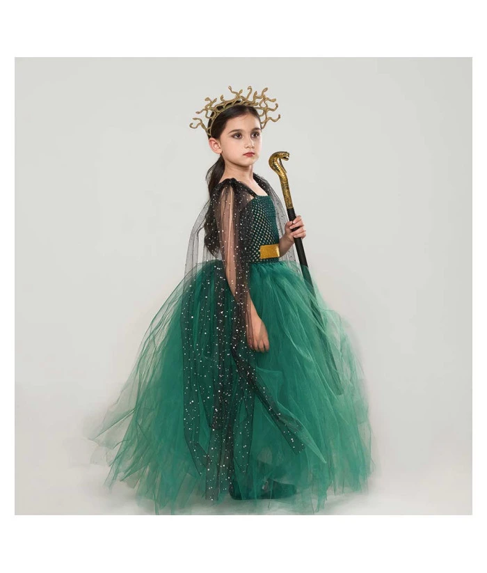 Medusa Girl Mesh Dress 4Pcs Set Kids Halloween Costume 4 Medusa Girl Mesh Dress 4Pcs Set Kids Halloween Costume - Image 2