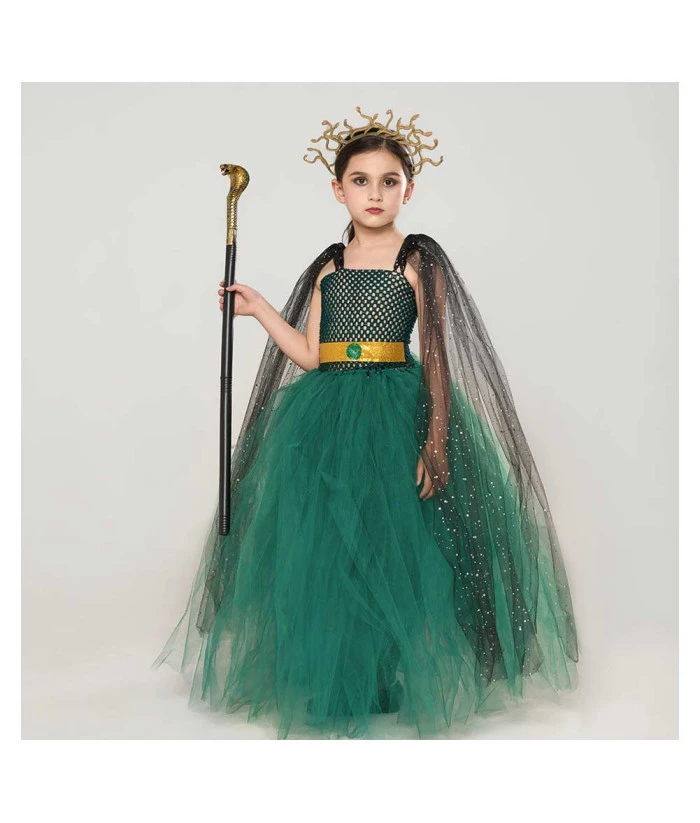 Medusa Girl Mesh Dress 4Pcs Set Kids Halloween Costume 3 Medusa Girl Mesh Dress 4Pcs Set Kids Halloween Costume