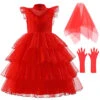 Kids Children Girl Red Wedding Dress 80s Horror Halloween Costume