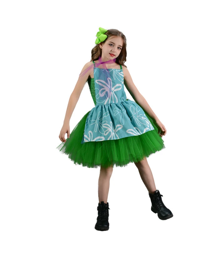 Girl Green Mesh Tutu Skirt With Blue Apron Kids Halloween Costume 4 Girl Green Mesh Tutu Skirt With Blue Apron Kids Halloween Costume - Image 2
