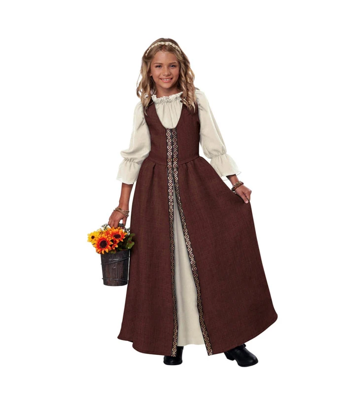 Kids Children Girl Renaissance Long Dress Maid Halloween Cosplay Costume 8 Kids Children Girl Renaissance Long Dress Maid Halloween Cosplay Costume - Image 6