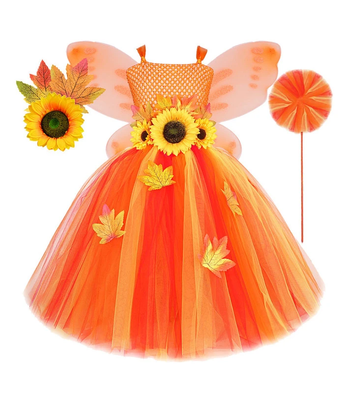 Fairy Sunflower Orange Tutu Skirt Fantasy Kids Halloween Costume 3 Fairy Sunflower Orange Tutu Skirt Fantasy Kids Halloween Costume