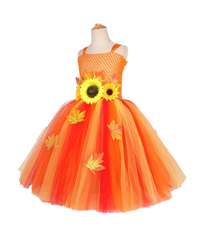 Fairy Sunflower Orange Tutu Skirt Fantasy Kids Halloween Costume 4 Fairy Sunflower Orange Tutu Skirt Fantasy Kids Halloween Costume - Image 2