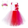 Fairy Red White Mesh Dress With Bunny Headband Flower Kids Halloween Costume