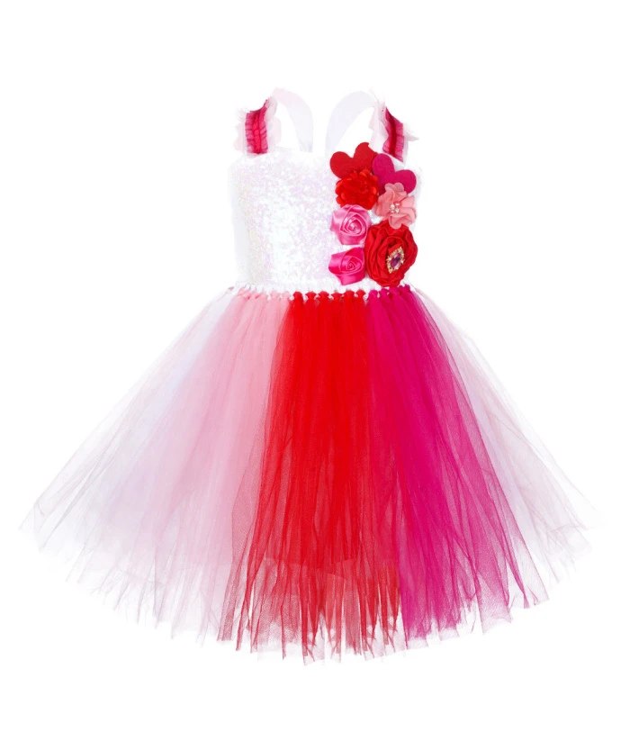 Fairy Red White Mesh Dress With Bunny Headband Flower Kids Halloween Costume 4 Fairy Red White Mesh Dress With Bunny Headband Flower Kids Halloween Costume - Image 2