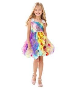Clown Girl Rainbow Spiral Wicker Tutu Skirt Kids Halloween Costume