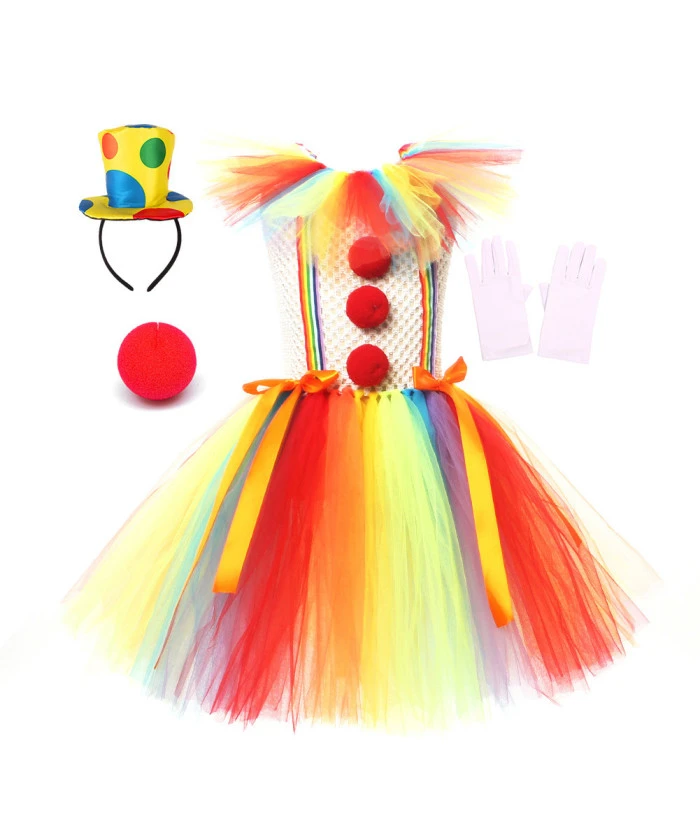 Kids Children Girl Rainbow Tutu Skirt Clown Halloween Cosplay Costume 3 Kids Children Girl Rainbow Tutu Skirt Clown Halloween Cosplay Costume