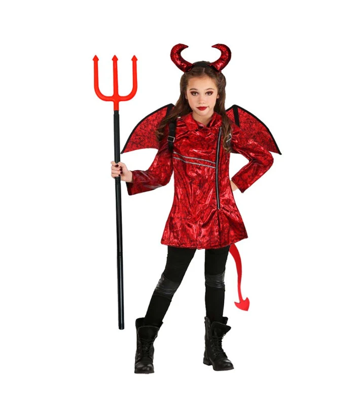 Kids Children Girl Red Jacket Little Devil Punk Style Halloween Costume 3 Kids Children Girl Red Jacket Little Devil Punk Style Halloween Costume