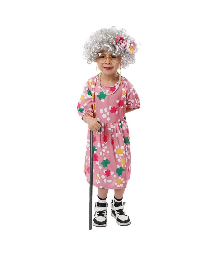 Kids Children Pink Dress Nanny Grandma Halloween Performance Stage Costume 3 Kids Children Pink Dress Nanny Grandma Halloween Performance Stage Costume