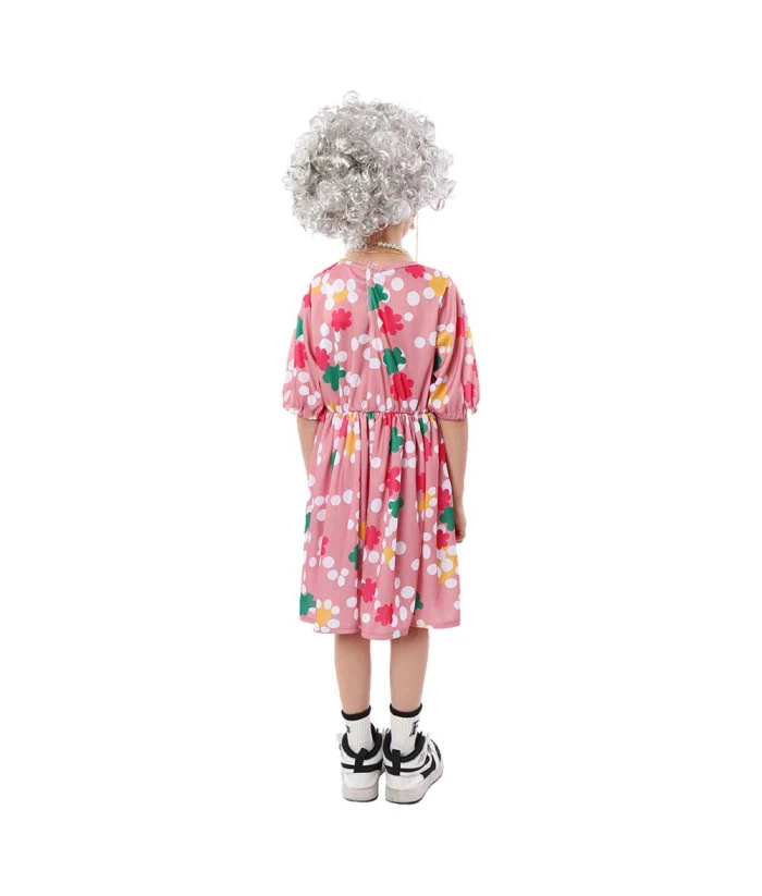 Kids Children Pink Dress Nanny Grandma Halloween Performance Stage Costume 6 Kids Children Pink Dress Nanny Grandma Halloween Performance Stage Costume - Image 4