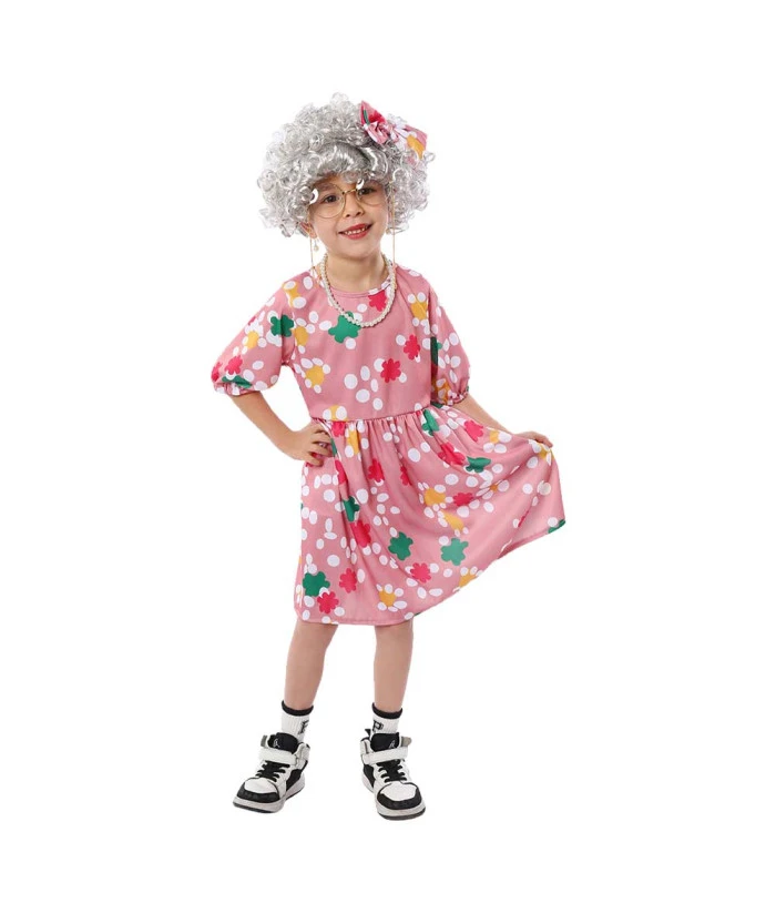 Kids Children Pink Dress Nanny Grandma Halloween Performance Stage Costume 8 Kids Children Pink Dress Nanny Grandma Halloween Performance Stage Costume - Image 6