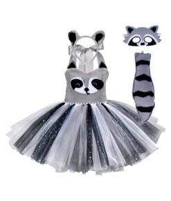 Kids Children Raccoon Grey Tutu Skirt Halloween Costume