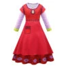 Kids Children Red Dress Flower Pattern Maid Halloween Costume