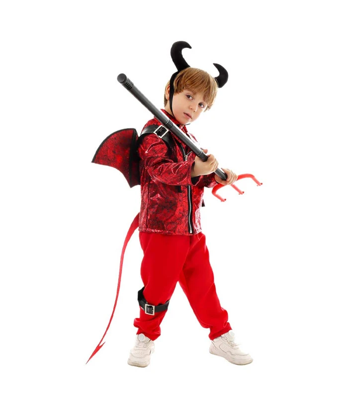 Kids Children Boy Red Jacket Little Devil Punk Style Halloween Costume 4 Kids Children Boy Red Jacket Little Devil Punk Style Halloween Costume - Image 2