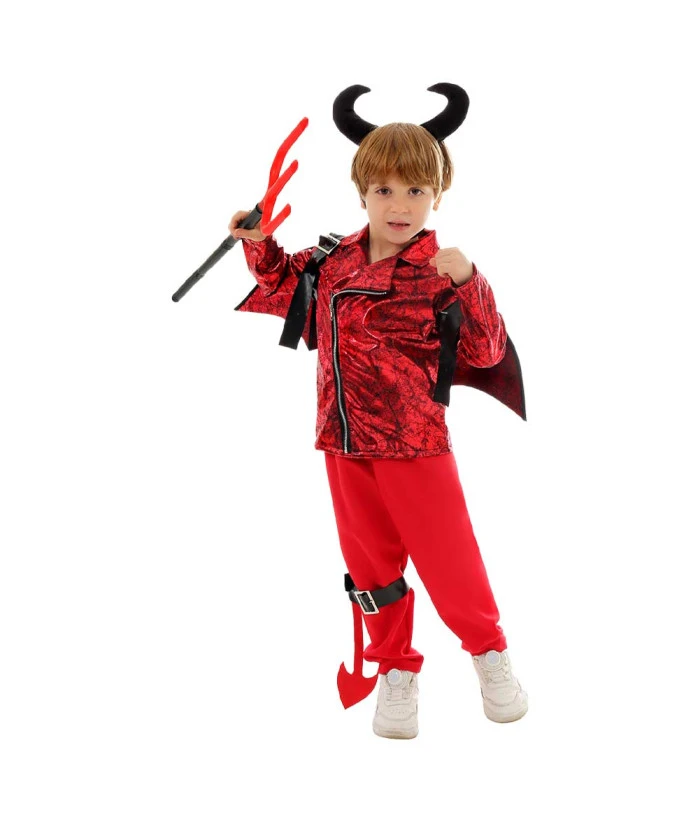 Kids Children Boy Red Jacket Little Devil Punk Style Halloween Costume 6 Kids Children Boy Red Jacket Little Devil Punk Style Halloween Costume - Image 4