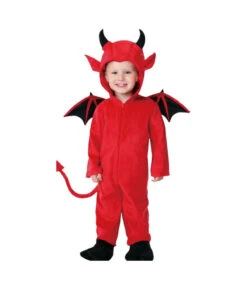 Kids Children Red Onesie Devil Bat Imp Outfit Halloween Costume