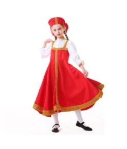 Kids Children Red Russian National Dress Halloween Costume