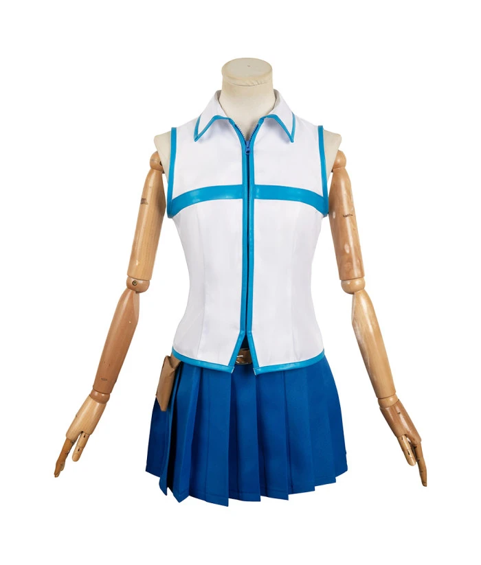 Women Blue White Suit Sleeveless Uniform Halloween Costume 3 Women Blue White Suit Sleeveless Uniform Halloween Costume