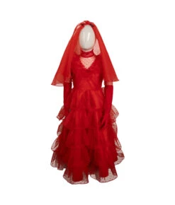 Kids Children Horror Red Wedding Dress Halloween Costume