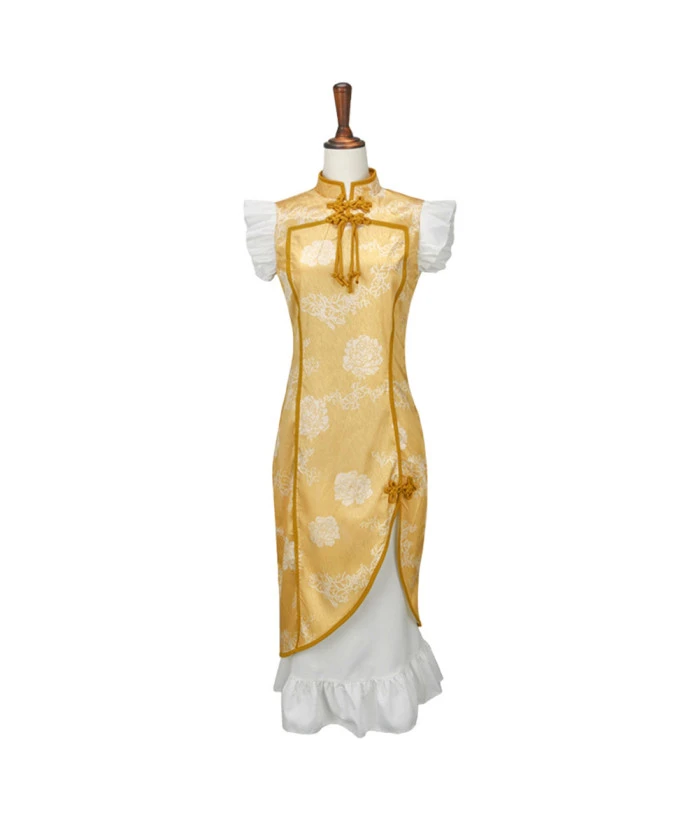 Women Golden Cheongsam Slim Fit Sexy Halloween Costume 3 Women Golden Cheongsam Slim Fit Sexy Halloween Costume