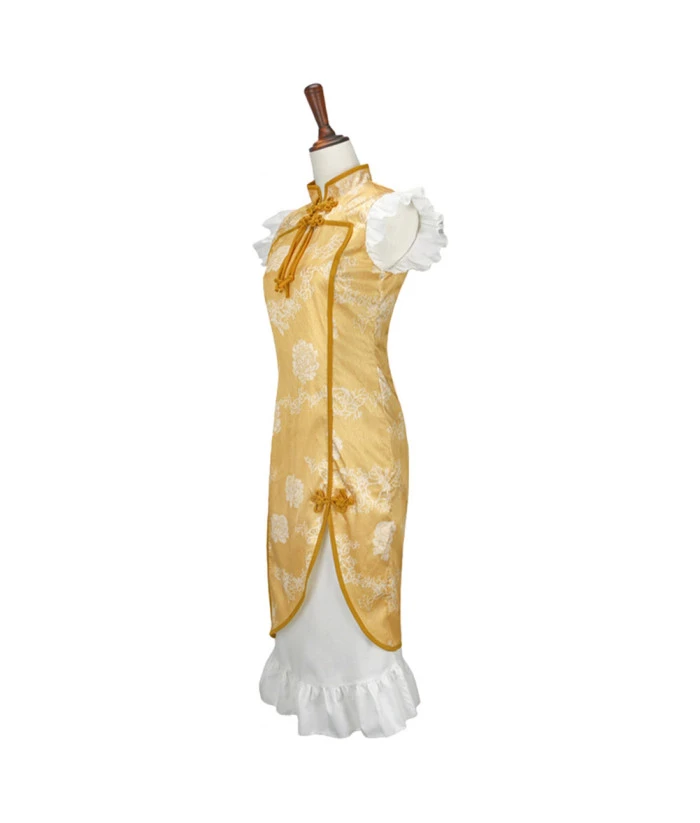 Women Golden Cheongsam Slim Fit Sexy Halloween Costume 4 Women Golden Cheongsam Slim Fit Sexy Halloween Costume - Image 2