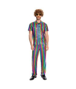 Men 70s Disco Rainbow Suit 6Pcs Halloween Costume