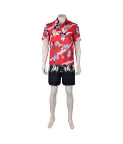 Men Red Beach Shirt Printed Shorts Fullset Halloween Costume