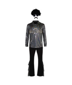 1980s Hippie Black Disco Shiny8 Pcs Outfit Men Halloween Costume