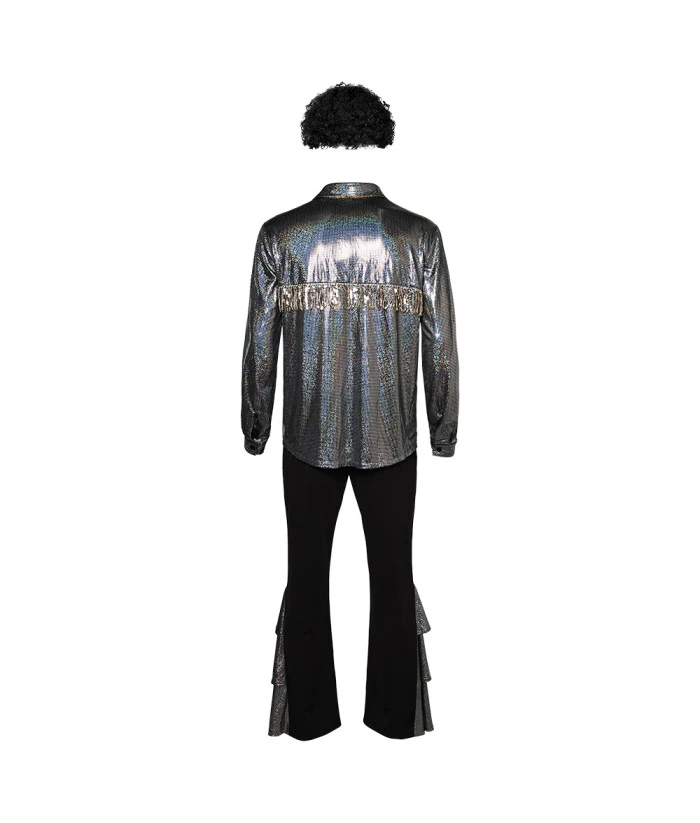 1980s Hippie Black Disco Shiny8 Pcs Outfit Men Halloween Costume 6 1980s Hippie Black Disco Shiny8 Pcs Outfit Men Halloween Costume - Image 4