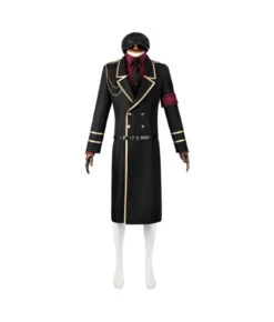 Men Black Military Uniform Long Coat Red Shirt Fullset Halloween Costume
