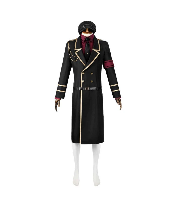 Men Black Military Uniform Long Coat Red Shirt Fullset Halloween Costume 3 Men Black Military Uniform Long Coat Red Shirt Fullset Halloween Costume