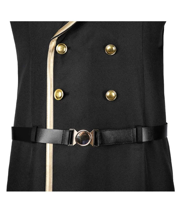 Men Black Military Uniform Long Coat Red Shirt Fullset Halloween Costume 8 Men Black Military Uniform Long Coat Red Shirt Fullset Halloween Costume - Image 6