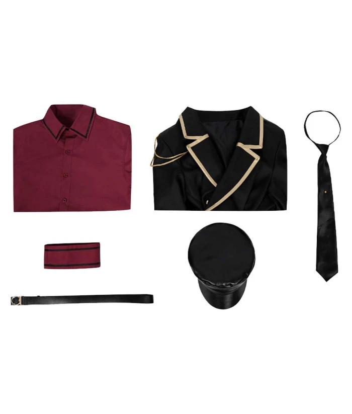 Men Black Military Uniform Long Coat Red Shirt Fullset Halloween Costume 9 Men Black Military Uniform Long Coat Red Shirt Fullset Halloween Costume - Image 7